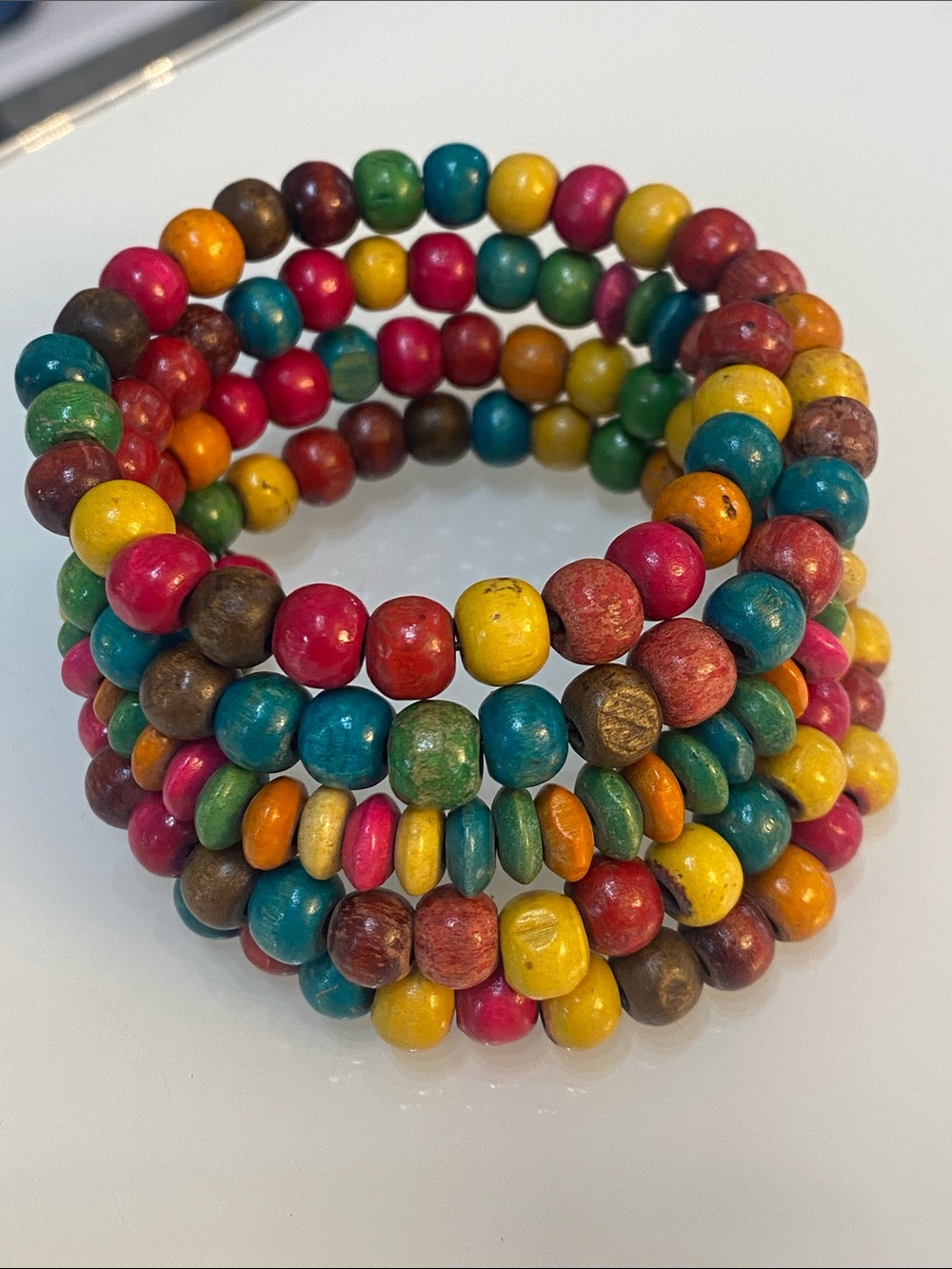 Multicolor Wooden Beaded Coil Bracelet